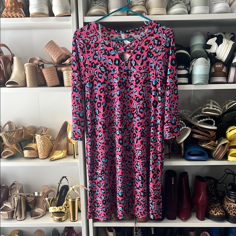 Honeyme Vibrant Pink and Blue Leopard Dress